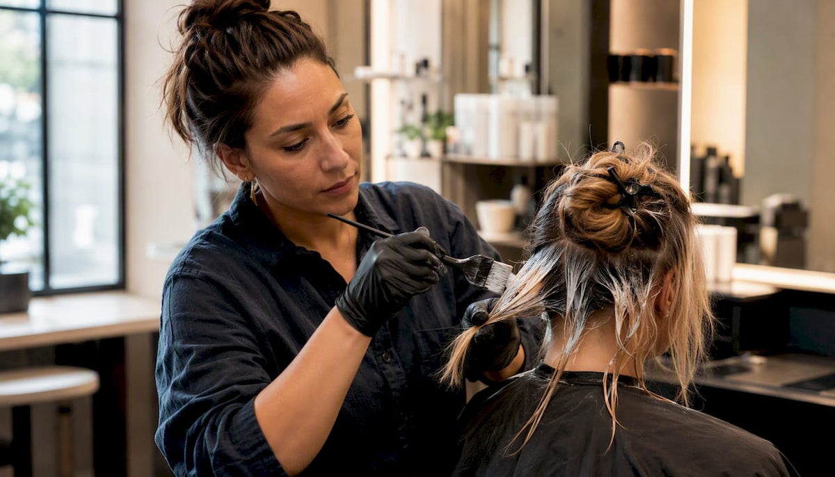 Close-up of hair bleaching application
