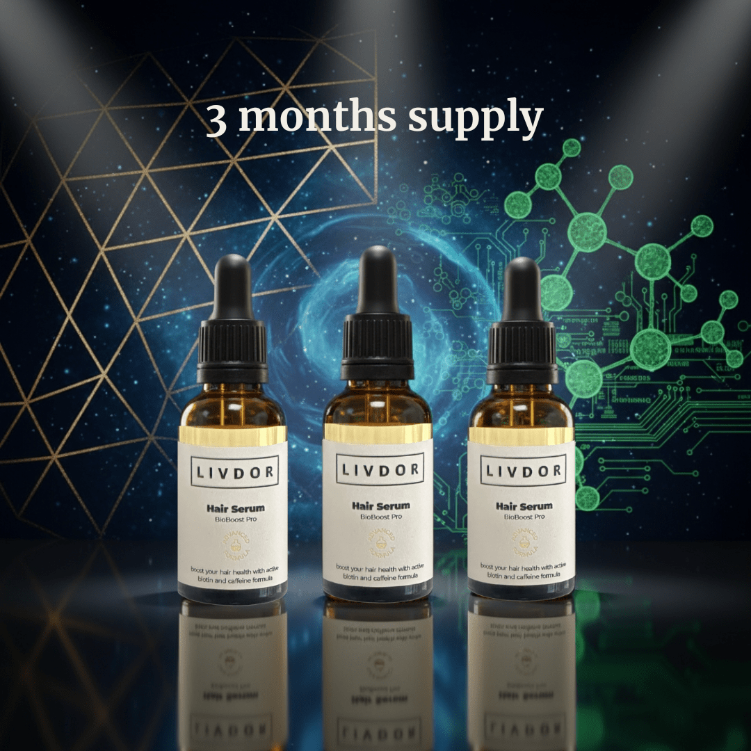 LIVDOR Hair Growth Serum 3-month supply bundle, designed for a full 90-day treatment cycle for thicker, fuller hair.