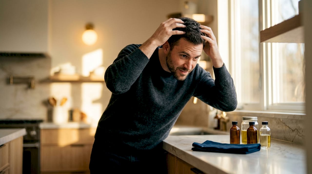 Man performing scalp massage for hair health